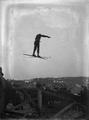 Jump from a ski springboard for training in Znesinnia