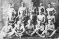 Group of wrestlers after performances in the sports hall of Polish "Sokil-Matir"