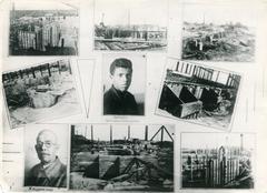Photo collage. Construction of the forging and pressing shop. Construciton of new pipe shop. Lower Dnieper Pipe Rolling Plant