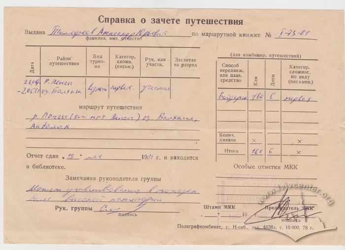 Довідка про зарахування подорожі 1